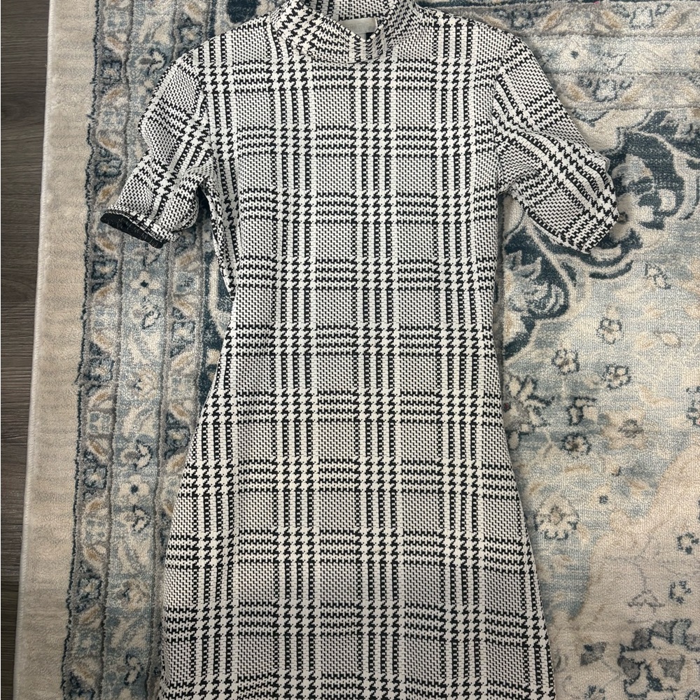 Cooperative Black and White Checkered Long Sleeve Dress